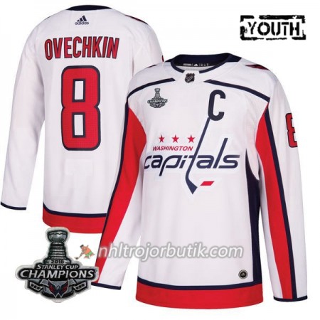 Barn Ishockey Washington Capitals Tröja Alex Ovechkin 8 2018 Stanley Cup Champions Adidas Vit Authentic